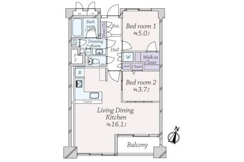 2LDK Apartment to Buy in Chiyoda-ku Floorplan