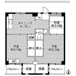 2LDK Mansion in Shimokameda - Koriyama-shi Floorplan