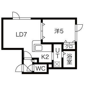 1LDK Apartment in Kikusui 6-jo - Sapporo-shi Shiroishi-ku Floorplan