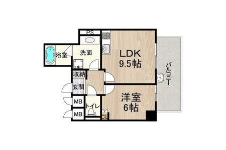 1LDK Apartment to Rent in Osaka-shi Chuo-ku Floorplan