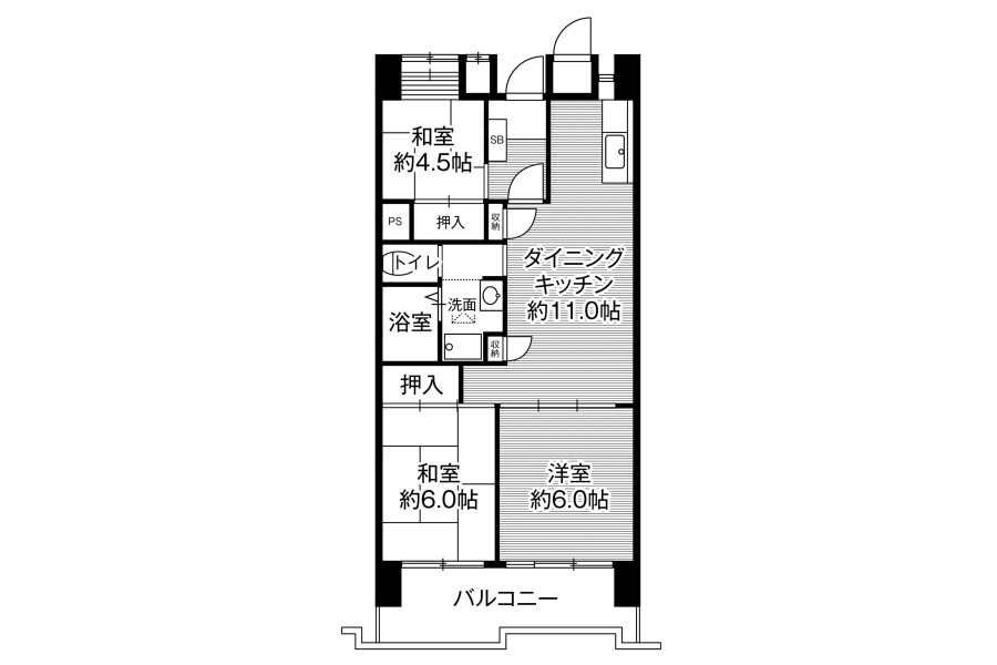 3LDK Apartment to Rent in Hiroshima-shi Naka-ku Floorplan