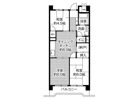 3DK Apartment to Rent in Kobe-shi Chuo-ku Floorplan