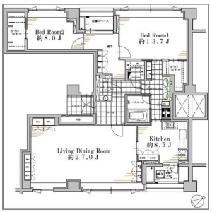 2LDK Apartment in Minamiazabu - Minato-ku Floorplan