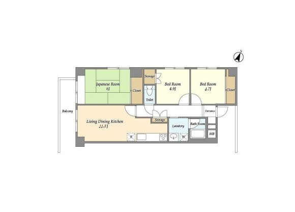 3LDK Apartment to Rent in Setagaya-ku Floorplan
