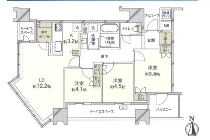3LDK Apartment to Buy in Osaka-shi Chuo-ku Floorplan