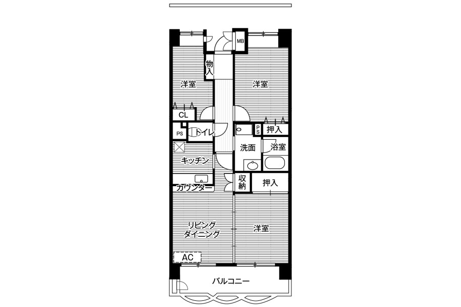3LDK Apartment to Rent in Higashimatsuyama-shi Floorplan