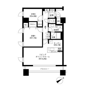2LDK Mansion in Kaigan(3-chome) - Minato-ku Floorplan