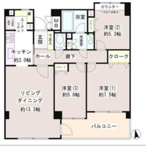 3LDK Mansion in Seijo - Setagaya-ku Floorplan
