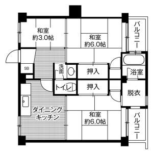 3DK Mansion in Hagiwara - Kitakyushu-shi Yahatanishi-ku Floorplan