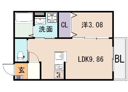 1LDK Apartment to Rent in Higashiosaka-shi Floorplan