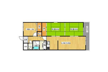 3LDK Apartment to Rent in Nara-shi Floorplan