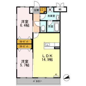 2LDK Mansion in Chatan - Nakagami-gun Chatan-cho Floorplan