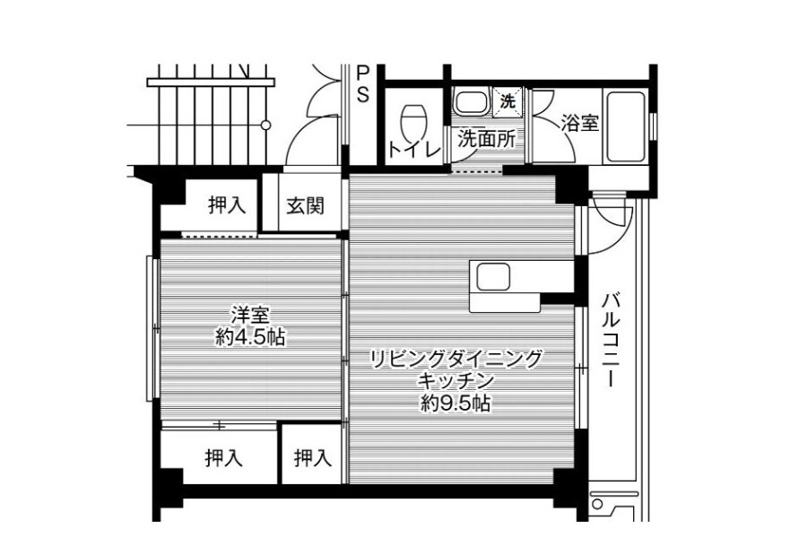 1LDK Apartment to Rent in Kumamoto-shi Kita-ku Floorplan
