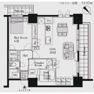 港区赤坂-1LDK公寓大厦 房屋布局