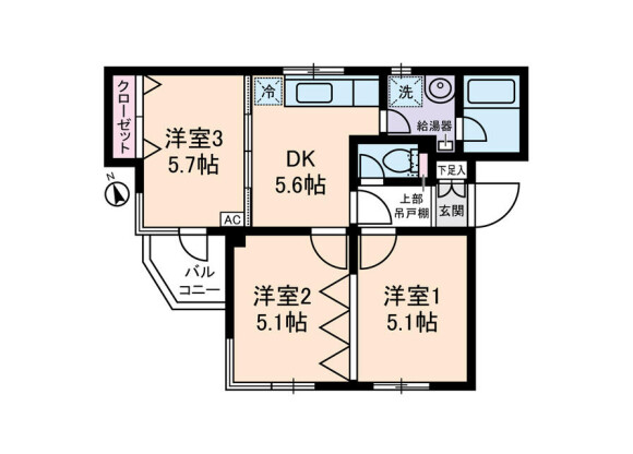 3DK Apartment to Rent in Setagaya-ku Floorplan