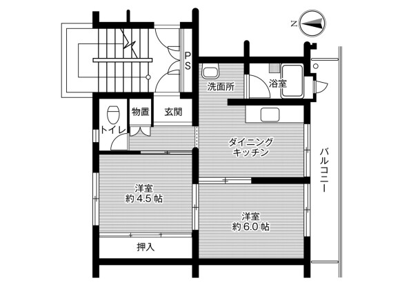 2DK Apartment to Rent in Tokushima-shi Floorplan