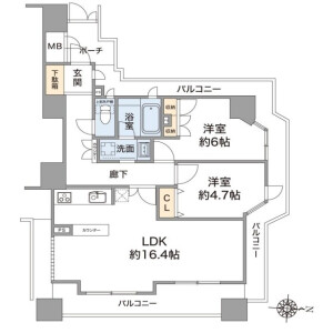 2LDK Mansion in Minamisemba - Osaka-shi Chuo-ku Floorplan