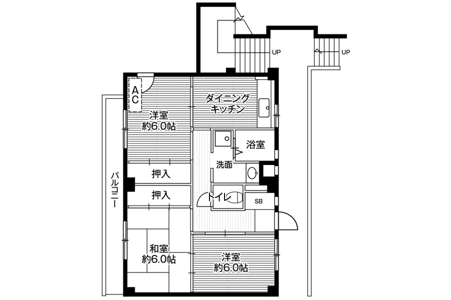 2LDK Apartment to Rent in Chiba-shi Hanamigawa-ku Floorplan