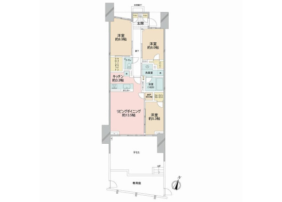 3LDK Apartment to Buy in Shinjuku-ku Floorplan