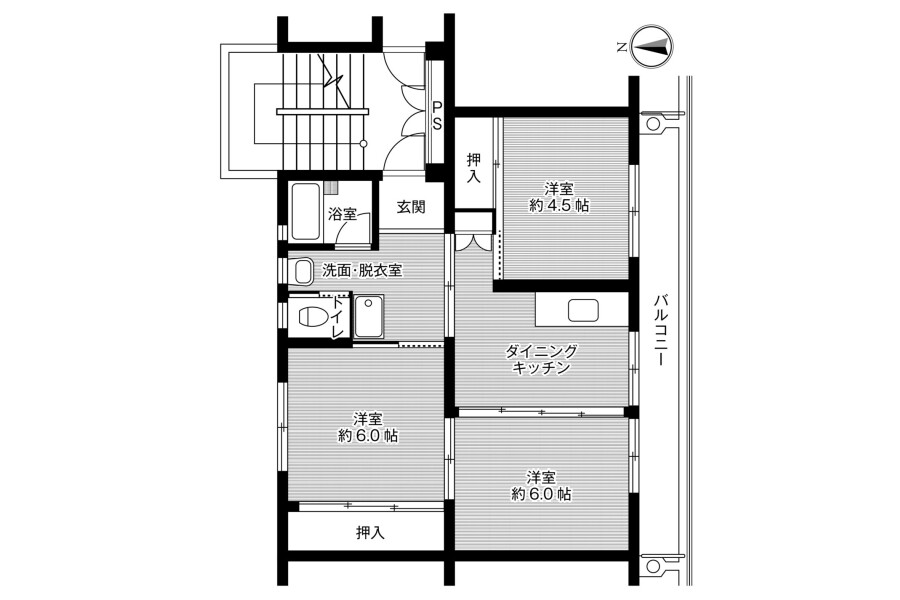 3DK Apartment to Rent in Kitakyushu-shi Moji-ku Floorplan