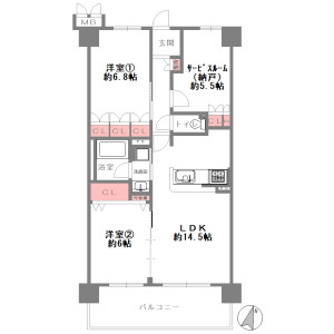 2SLDK Mansion in Aramoto kita - Higashiosaka-shi Floorplan
