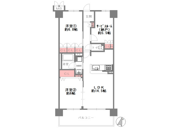 2SLDK Apartment to Buy in Higashiosaka-shi Floorplan