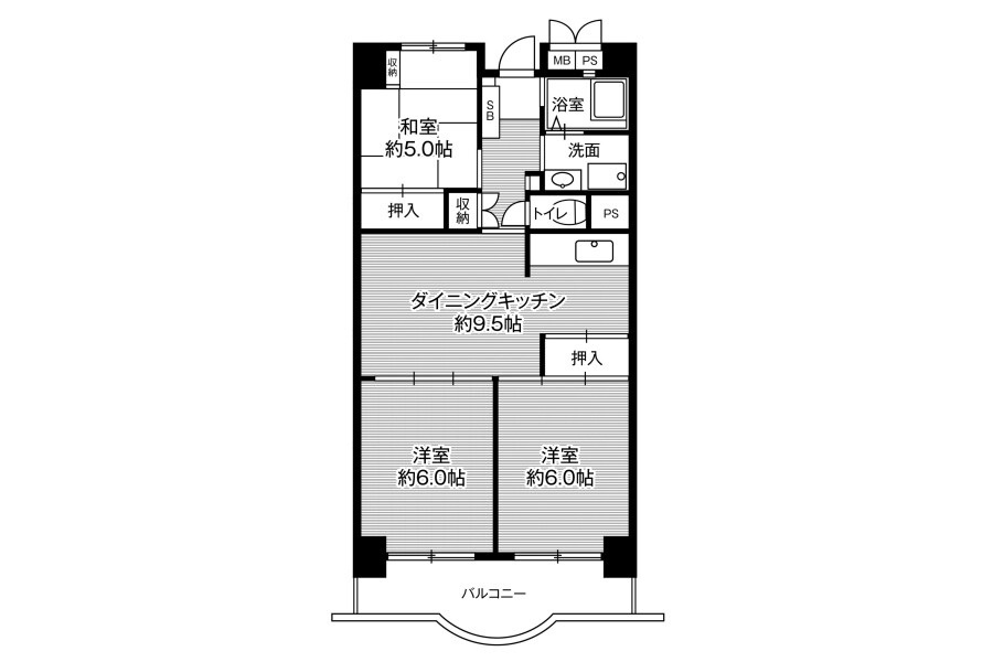 3DK Apartment to Rent in Hamamatsu-shi Minami-ku Floorplan