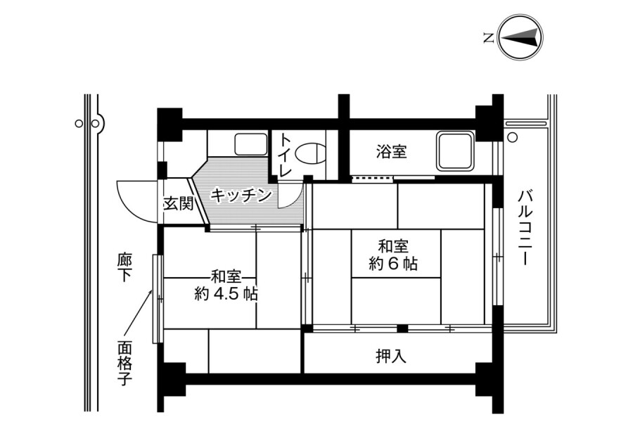 2K Apartment to Rent in Tokushima-shi Floorplan
