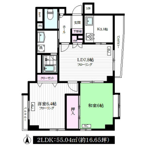 2LDK Mansion in Minamiazabu - Minato-ku Floorplan