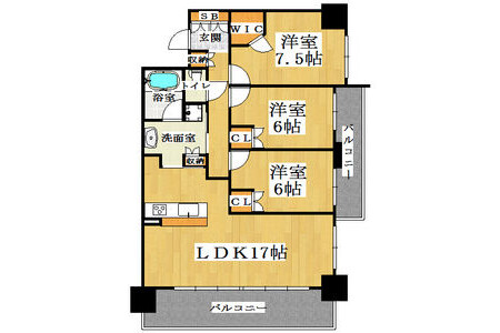 3LDK Apartment to Rent in Osaka-shi Naniwa-ku Floorplan