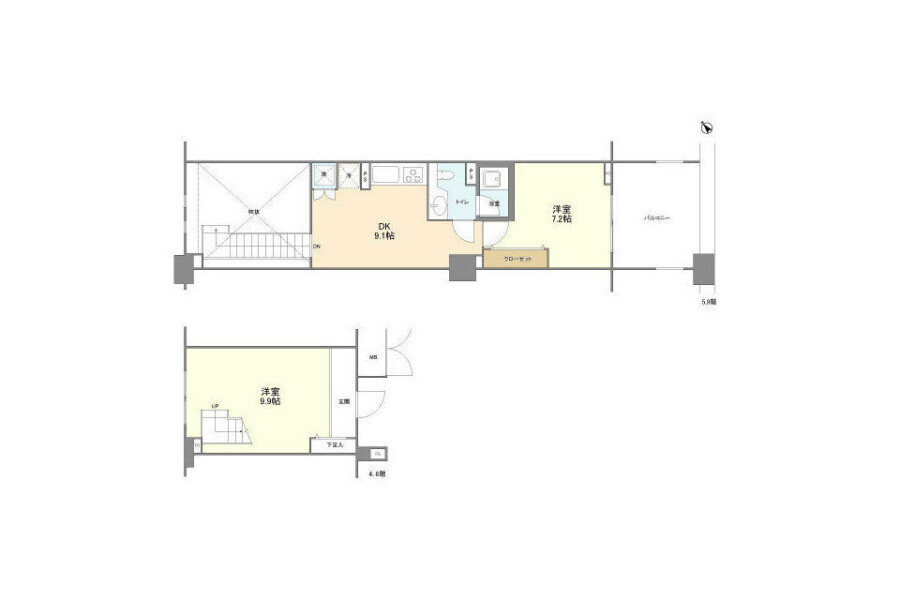2DK Apartment to Rent in Chuo-ku Floorplan