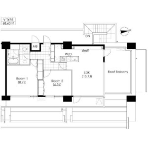 2LDK Mansion in Shiba(1-3-chome) - Minato-ku Floorplan