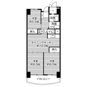 3DK Mansion in Kashiihama - Fukuoka-shi Higashi-ku Floorplan