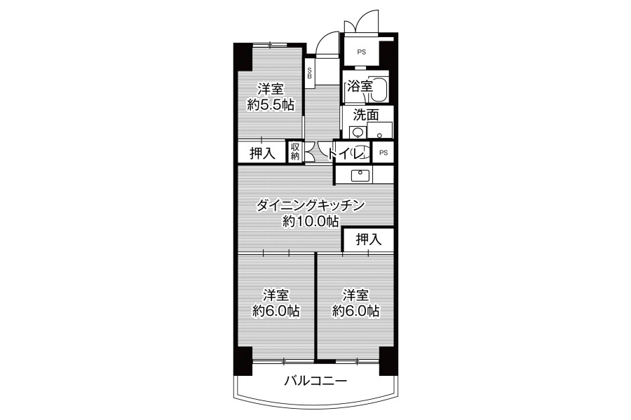 3DK Apartment to Rent in Fukuoka-shi Higashi-ku Floorplan