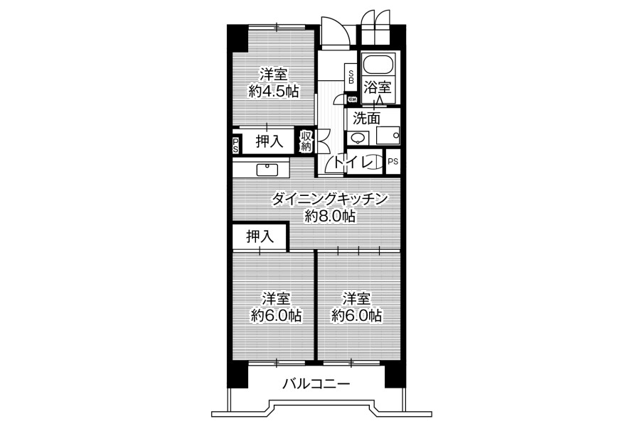 3DK Apartment to Rent in Nagoya-shi Minami-ku Floorplan