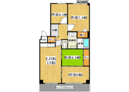 4LDK Apartment to Rent in Nishinomiya-shi Floorplan