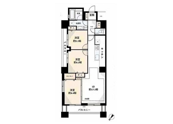 3LDK Apartment to Buy in Chuo-ku Floorplan