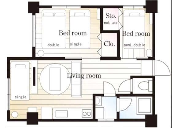 2DK Apartment to Rent in Shinjuku-ku Floorplan