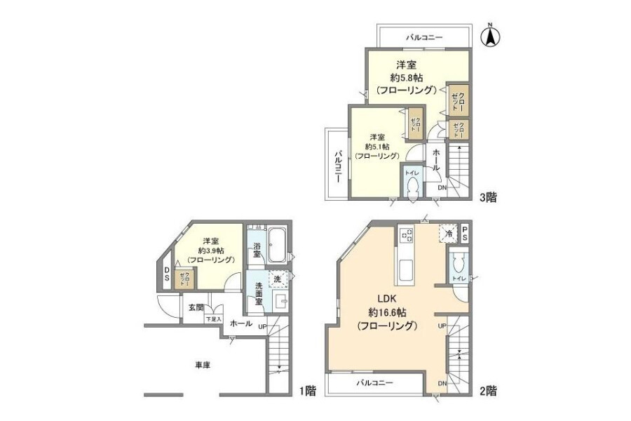 3LDK House to Rent in Kawasaki-shi Nakahara-ku Floorplan