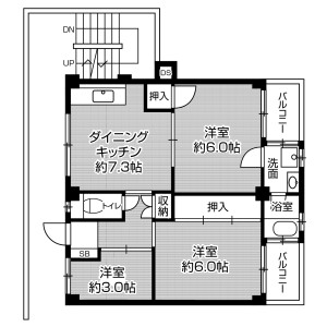 3DK Mansion in Kisabe(chome) - Katano-shi Floorplan