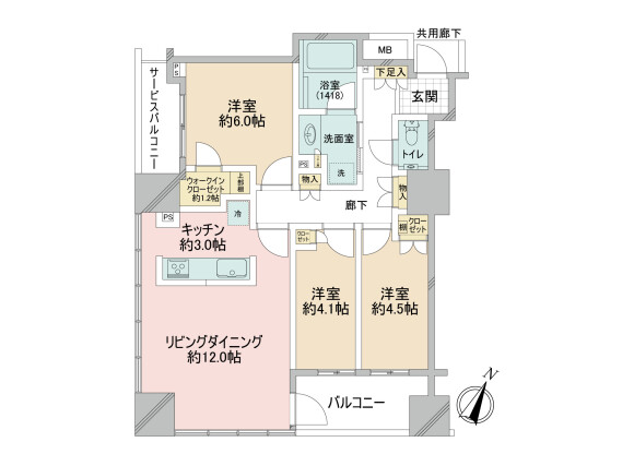 3SLDK Apartment to Buy in Chiyoda-ku Floorplan