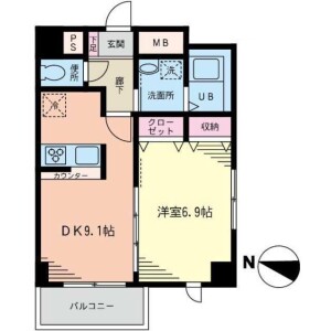 涩谷区本町-1DK公寓大厦 房屋布局