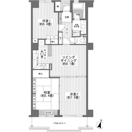 3LDK Mansion in Oka - Ito-shi Floorplan