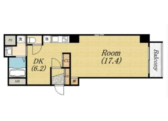 1LDK Apartment to Rent in Osaka-shi Naniwa-ku Floorplan