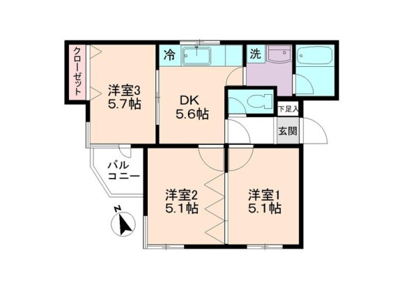 3DKマンション - 世田谷区賃貸 間取り
