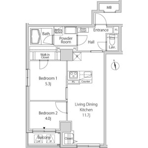 2LDK Mansion in Higashiazabu - Minato-ku Floorplan