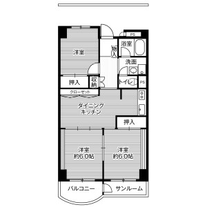 3DK Mansion in Kamiaraya - Kanazawa-shi Floorplan