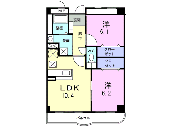 2LDK Apartment to Rent in Kawasaki-shi Miyamae-ku Floorplan