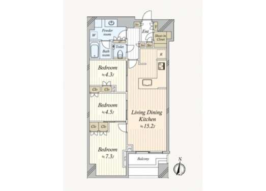 3LDK Apartment to Buy in Shinjuku-ku Floorplan