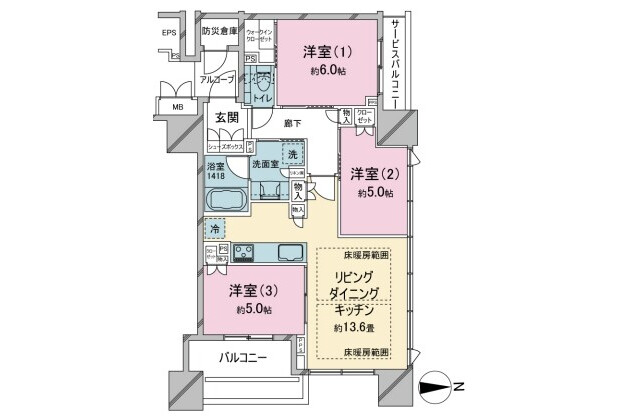 3LDK Apartment to Buy in Osaka-shi Naniwa-ku Floorplan